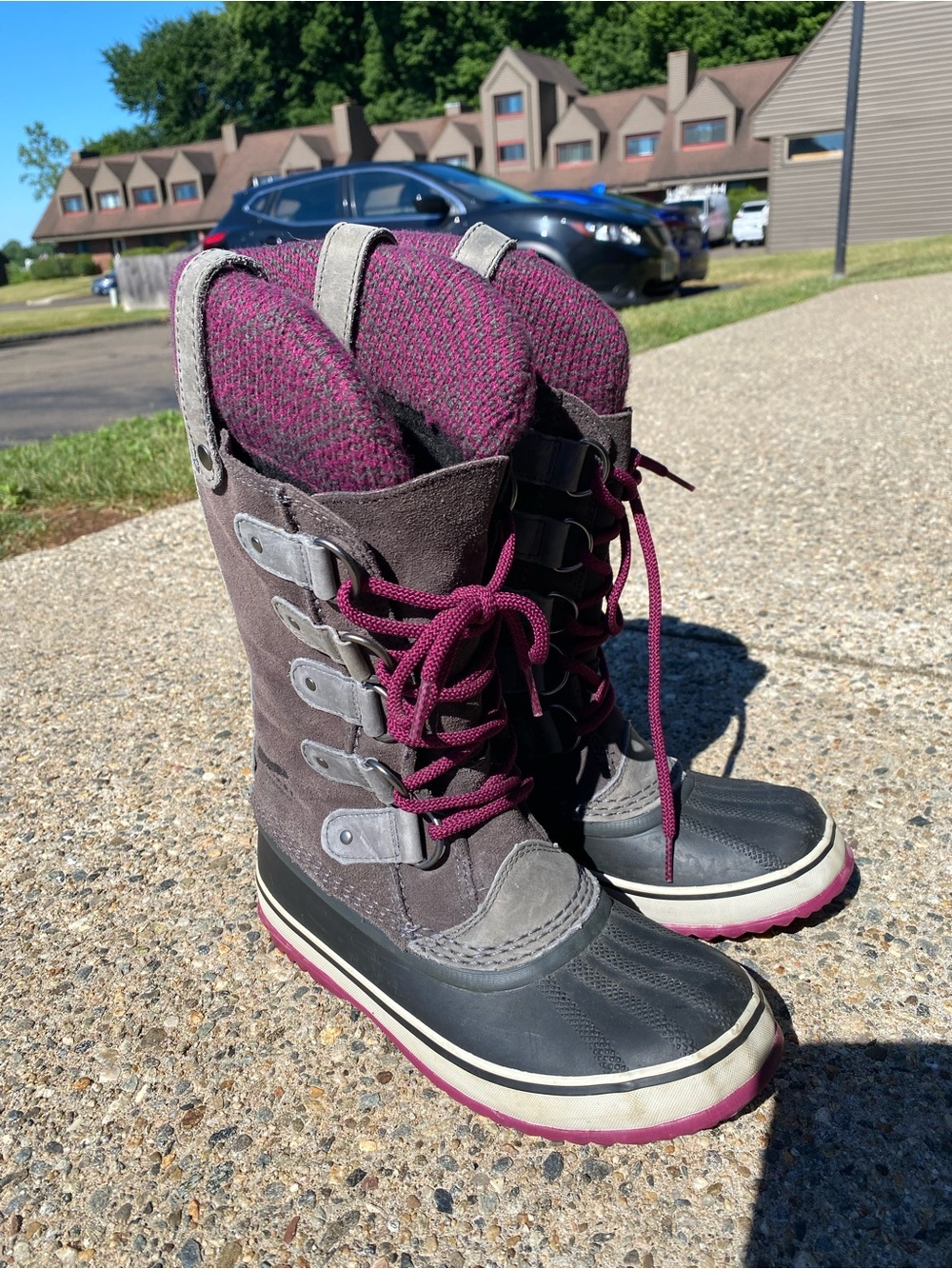 Sorel Women's Gray and Plum Lace-Up Winter Boots Joan of Arctic